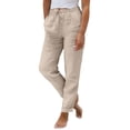 thumbnail image 2 of Conairie Linen Trousers for Women's Lightweight Summer Tapered Pants Drawstring Elastic Waist Pants Casual Trousers with Pockets Beige L, 2 of 4