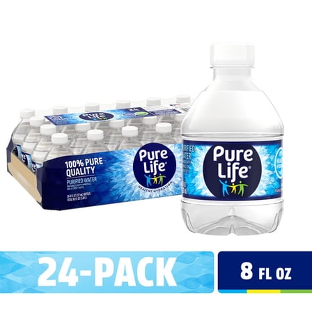 PURE LIFE Purified Water, 8 fl oz Plastic Bottles, 24 Pack