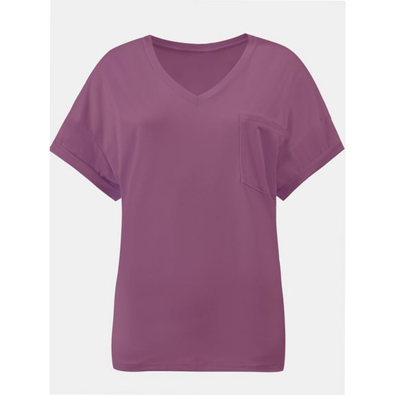 Womens T Shirts Short Sleeve V Neck Casual Summer Tops Tshirts with Pocket