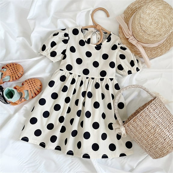 Kid Girls Child Puff Sleeve Tutu Dress Child Polka Dot Print Princess Pageant Bandage Dress