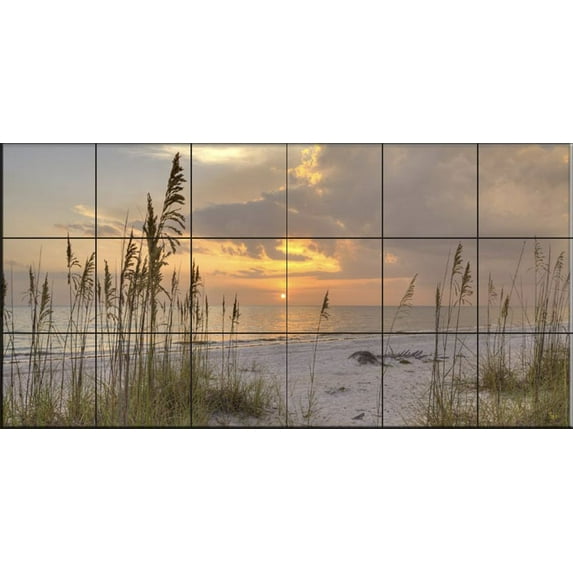 Ceramic Tile Mural - Beach Grass at Sunset - by Sean Allen - Kitchen backsplash / Bathroom shower