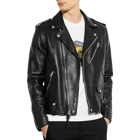 Men Leather Jacket Slim Fit Biker Motorcycle Genuine Lambskin Jacket A295