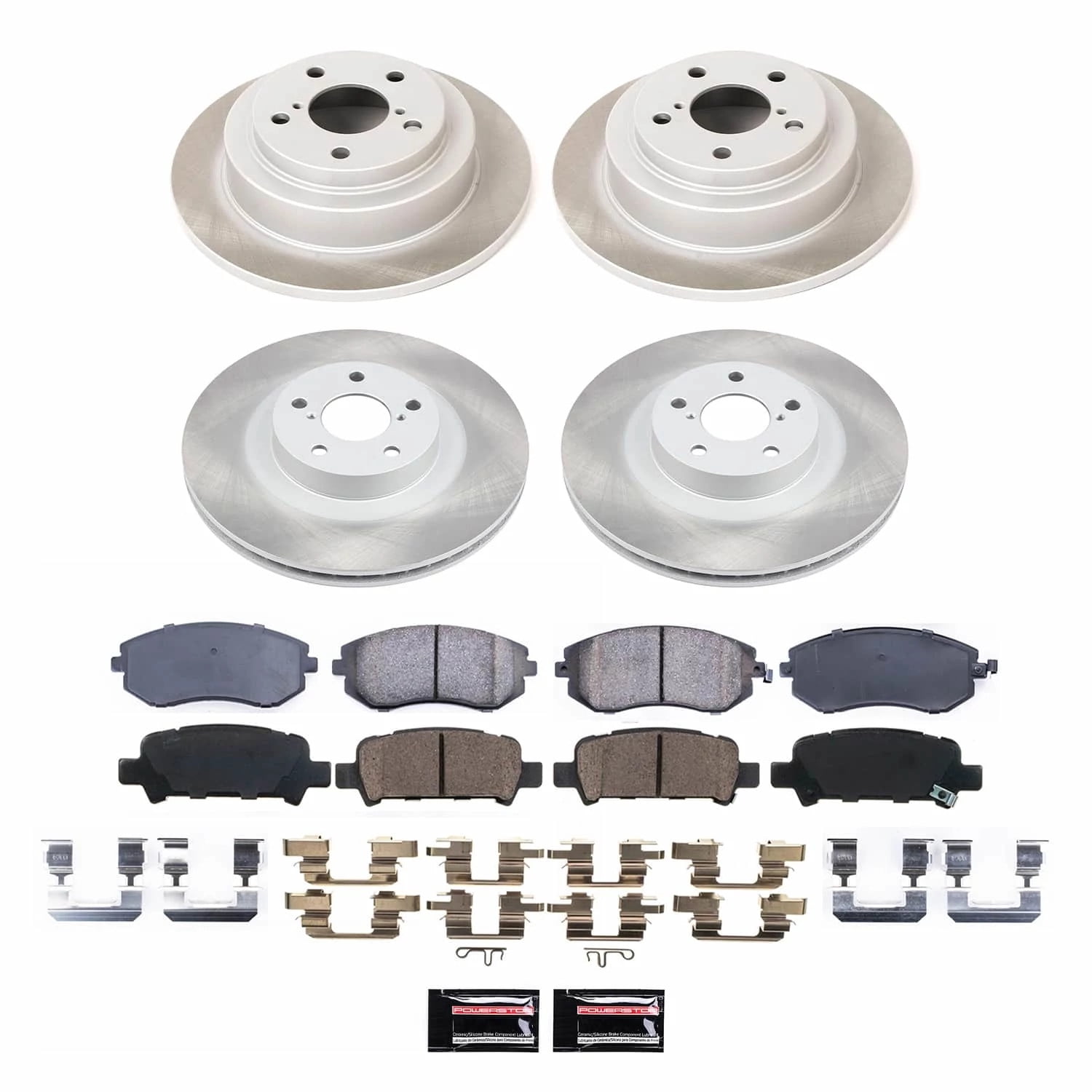PowerStop Front and Rear Semi-Coated Rotor and Low-Dust Ceramic Brake Pad Kit SC2377
