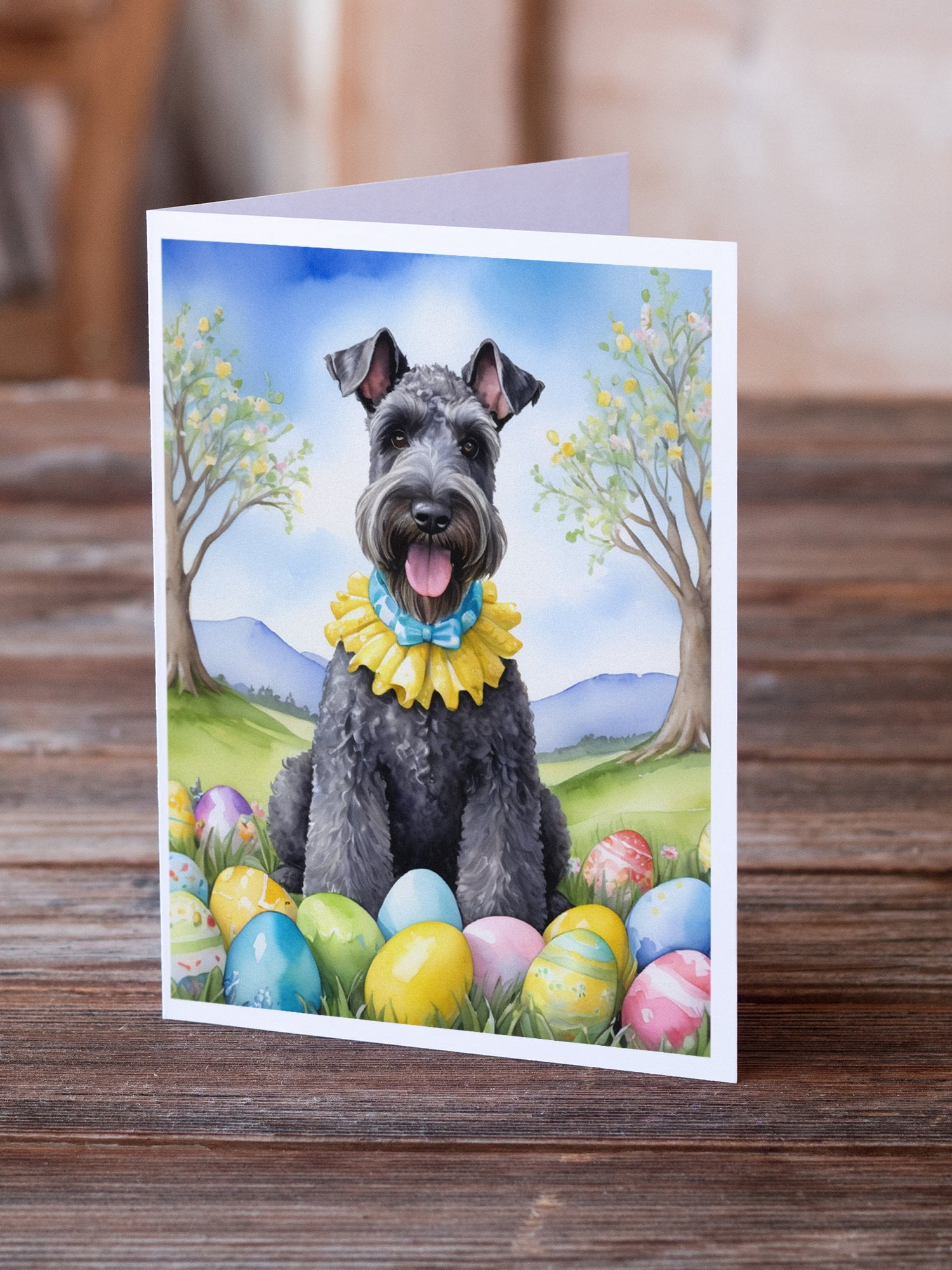 Kerry Blue Terrier Easter Egg Hunt Greeting Cards Pack of 8 7 in x 5 in