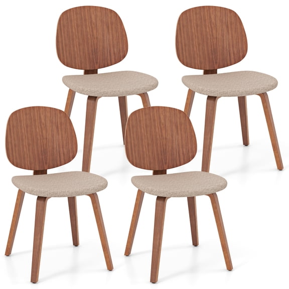 Topbuy Wooden Dining Chair Set of 4 Chenille Fabric Upholstered Kitchen Chairs w/ Bentwood Frame