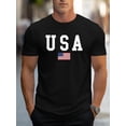 thumbnail image 1 of Camiseta informal de cuello redondo para hombre con estampado de la bandera de EE. UU., 95 % poliéster, 5 % elastano, tejido de punto ligeramente elástico, corte regular, para verano. Camiseta de marc, 1 of 7