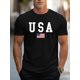 thumbnail image 1 of Men'S Casual Crew Neck T-Shirt with USA Flag Print, 95% Polyester 5% Elastane, Slight Stretch Knit Fabric, Regular Fit, Summer Wear - Brand Tee For Adult, Men, Women, Teen, Teenager, Adoles, 1 of 7