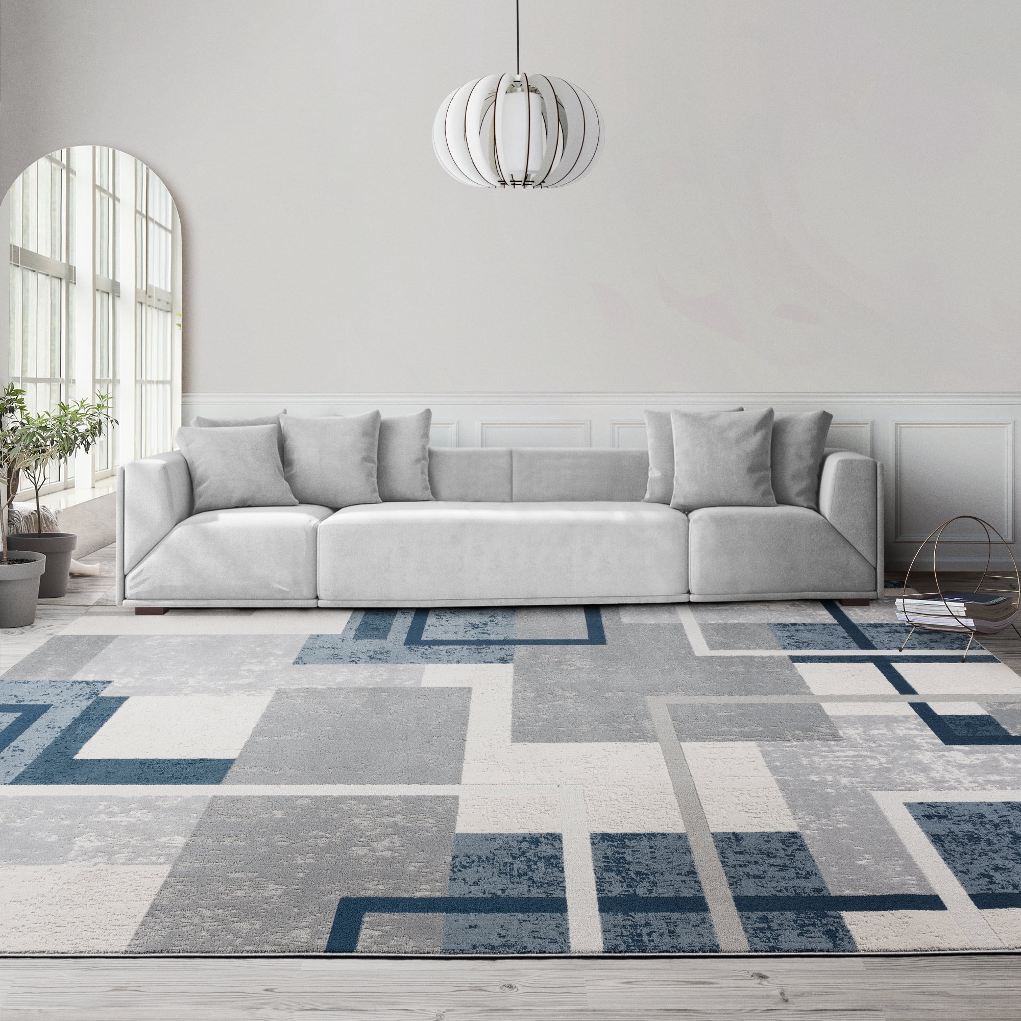 Gertmenian Ethan Abstract Geo Modern Geometric Blue Indoor Area Rug, 9x13