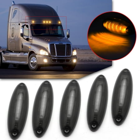 Xotic Tech Smoked Lens Amber LED Raised Roof Clearance Marker Lights For Freightliner Cascadia 2008 2009 2010 2011 2012 2013 2014 2015 2016 2017 2018 2019 2020
