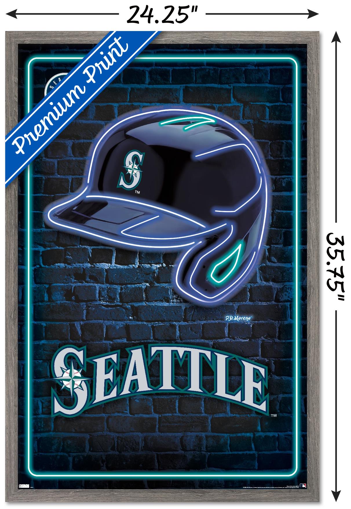 MLB Seattle Mariners - Neon Helmet 23 Wall Poster, 22.375" x 34" Framed