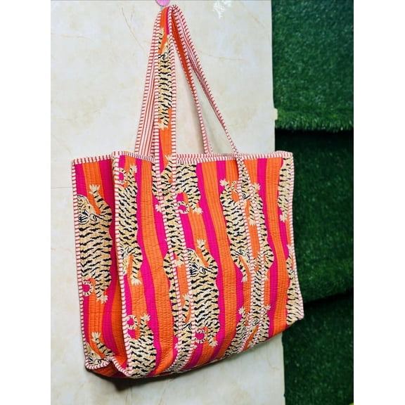 Craft Lovers Women's Quilted Handblock Print Cotton Shoulder Tote Bag – Lightweight Travel, Shopping & Beach