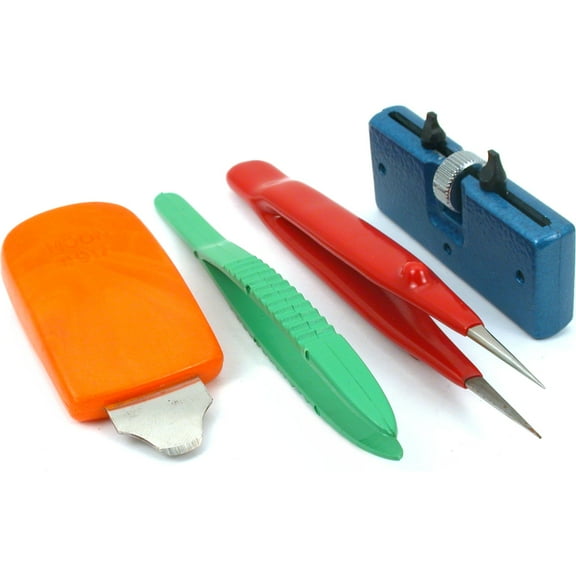 4Pc Watch Battery Tool Kit Case Opener & Tweezers Watchmaker Repair Tools