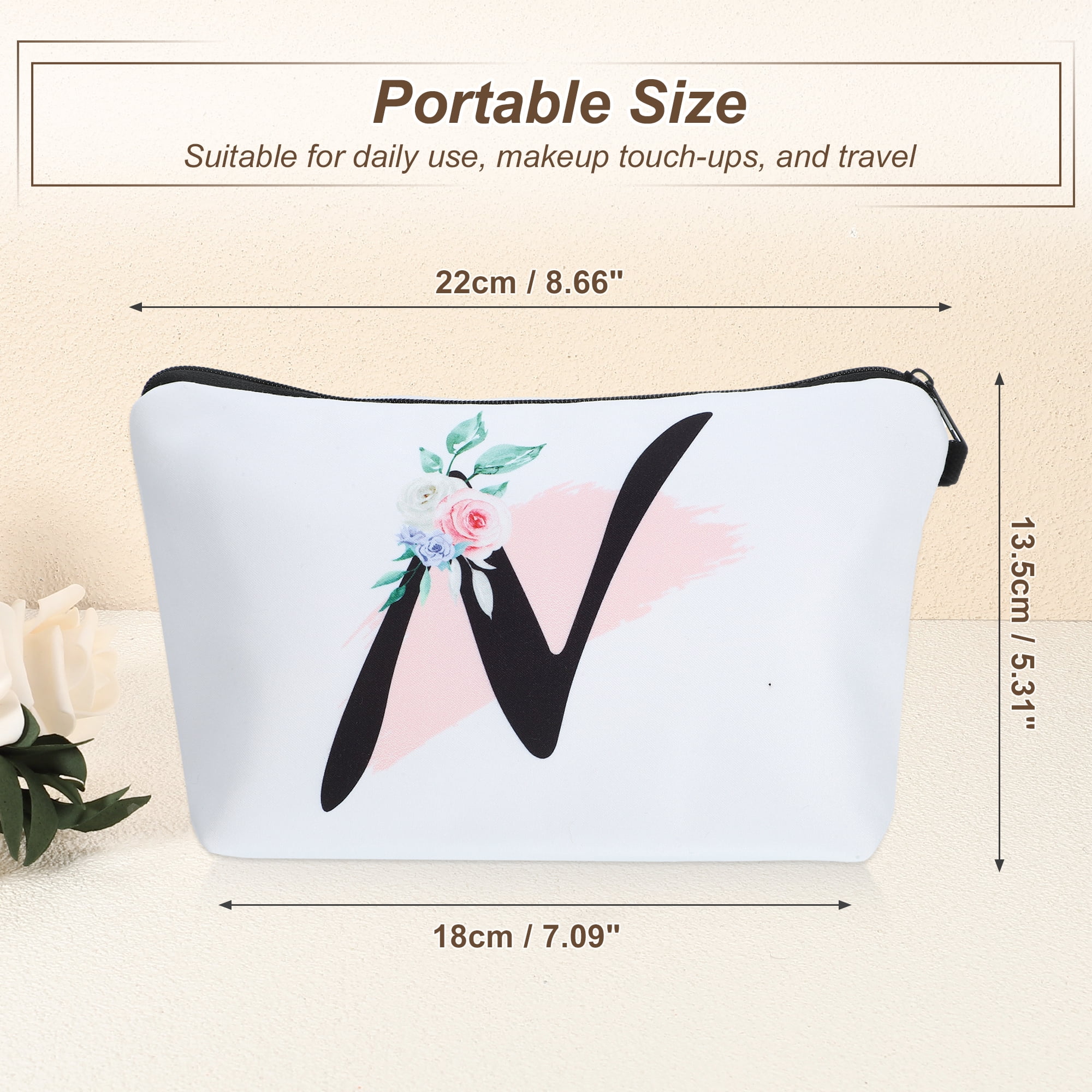 Unique Bargains Personalized Makeup Bag N Cosmetic Bag Small Monogrammed Purse White