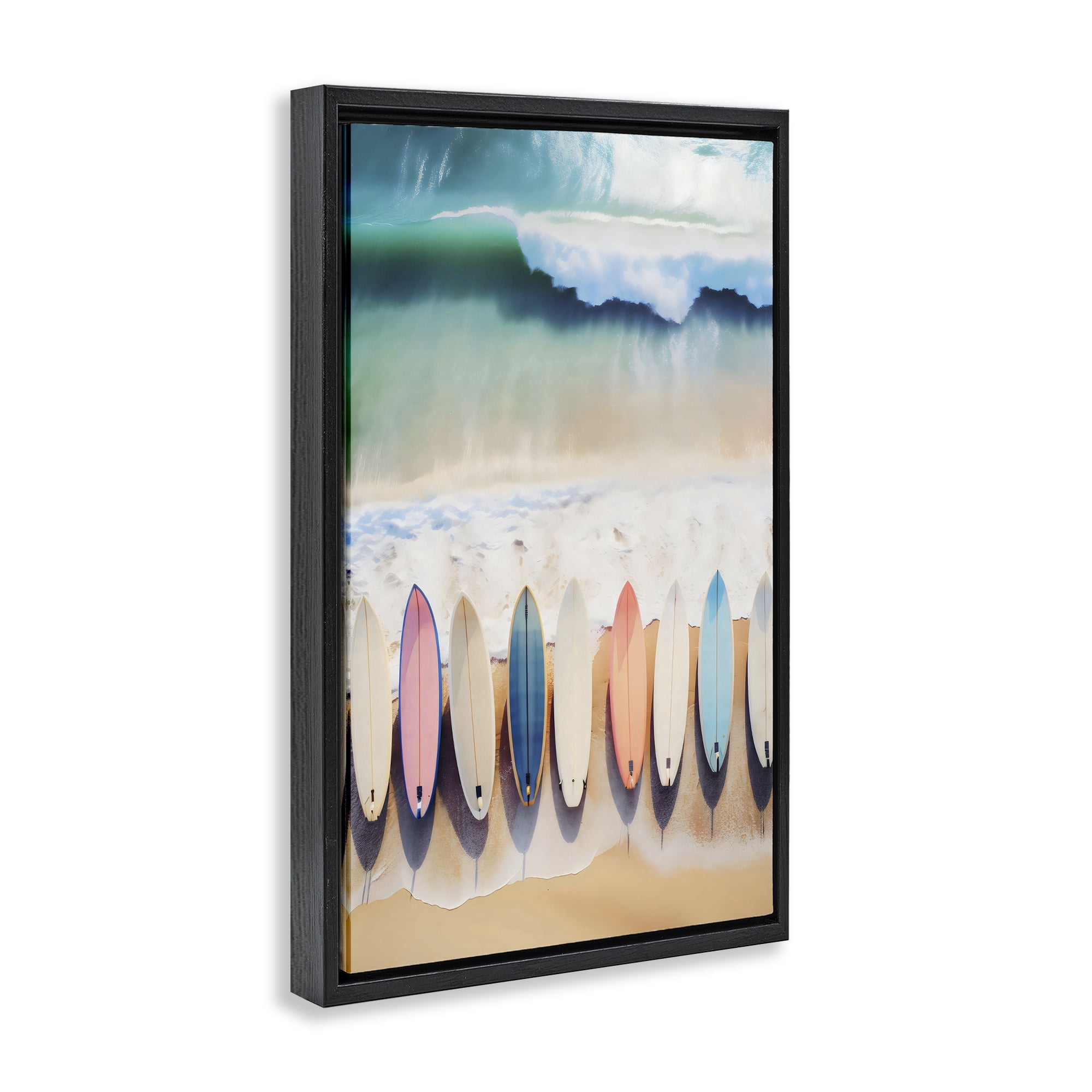 Stupell Industries Aerial View Surfboards Shoreline Black Framed Floater Canvas Wall Art, design by Creative Studio