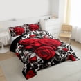 thumbnail image 3 of Castle Fairy Chic Red Floral Rose 3 Pieces Queen Comforter Set for Boys Girls,Abstract Leopard Print Ultra Soft Bedding Sets,Happy Valentine's Day Bedding Comforter Set Breathable, 3 of 8