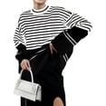 thumbnail image 2 of Liacowi Women Juniors Oversized Knitted Sweater Long Sleeve Stripe Pullover Retro Jumpers Tops Fall Winter Loose Knitwear for Teen, 2 of 3