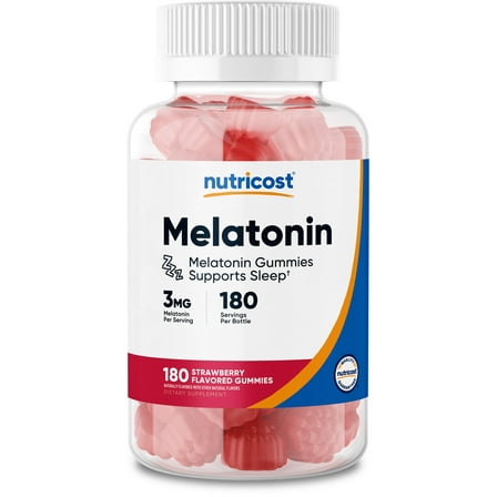 Nutricost Melatonin 3mg, 180 Gummies, Strawberry Flavored Supplement
