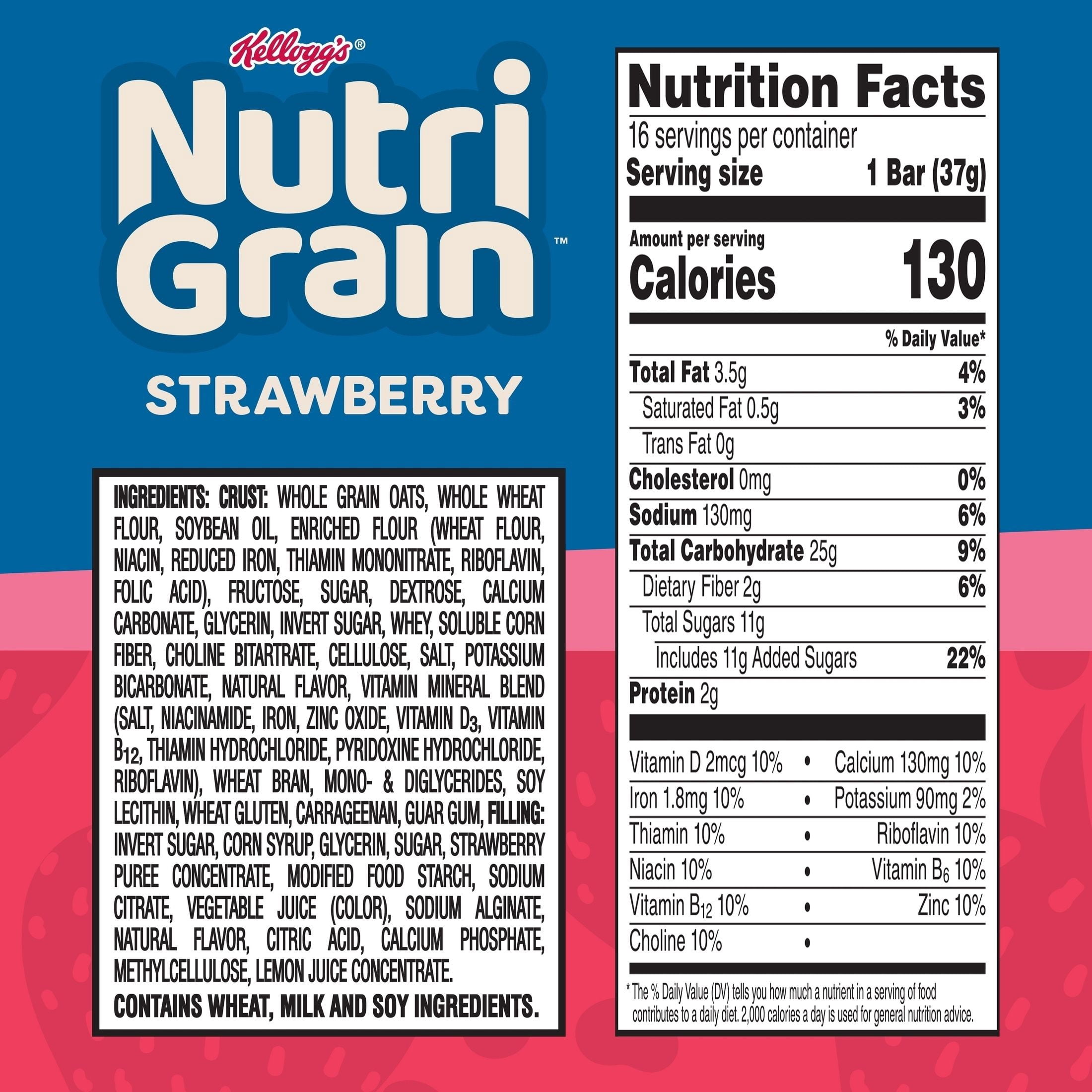 (3 pack) Nutri-Grain Breakfast Bars, Made with 10g Whole Grains, Snack Bars, Strawberry, 20.8oz Box (16 Count)