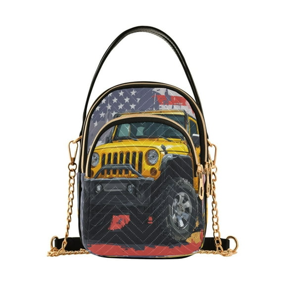 Leather Handbag Crossbody Bag Yellow Jeep Car Pattern