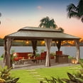 thumbnail image 3 of Domi Outdoor Living 12’ x 20’ Hardtop Gazebo Canopy with Netting & Curtains, Outdoor Aluminum Gazebo with Galvanized Steel Double Roof for Patio Lawn and Garden, Gray, 3 of 9