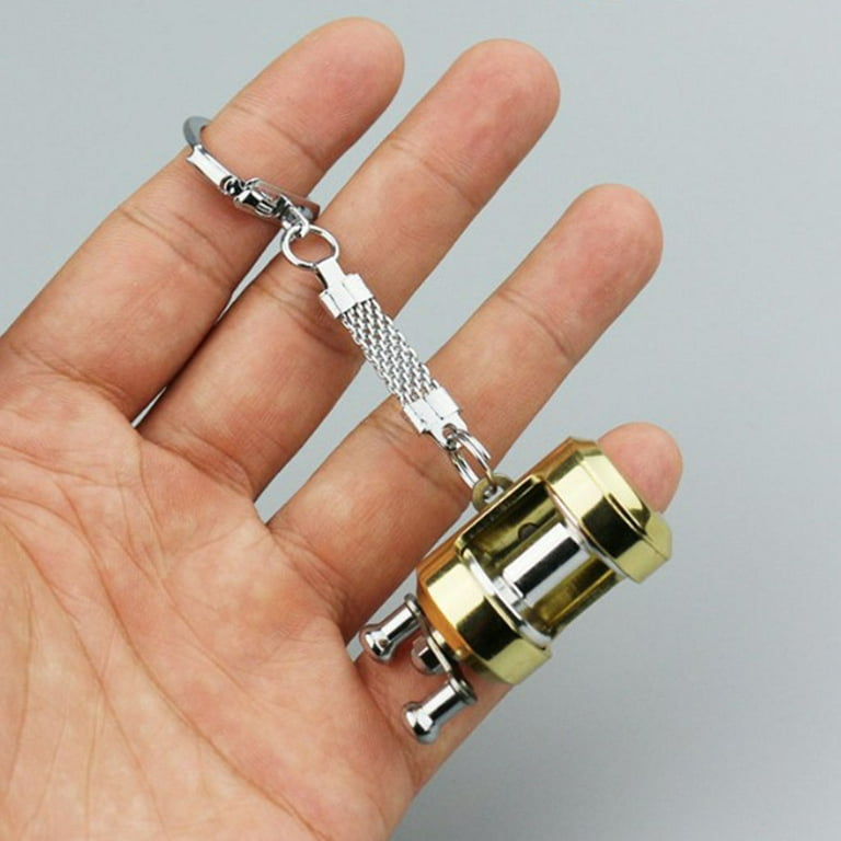 Baoblaze Fishing Baitcasting Drum Reel Miniature Novelty Gift Keychain, Women's, Size: 4x2cm, Gold
