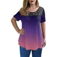 thumbnail image 4 of Summmer Inleife Women's Round Neck Short Sleeve Gradient Printing Blouses Casual Summer Tops Tee, 4 of 7