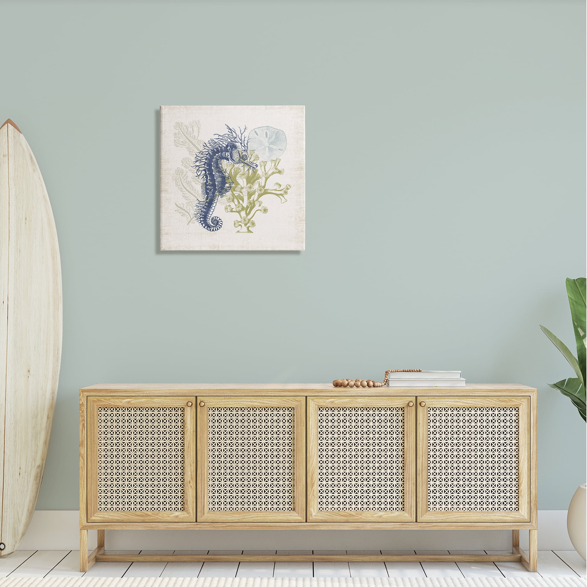 Stupell Industries Intricate Seahorse Overlay Sand Dollar Coral Botanicals Graphic Art Gallery Wrapped Canvas Print Wall Art, Design by Victoria Barnes