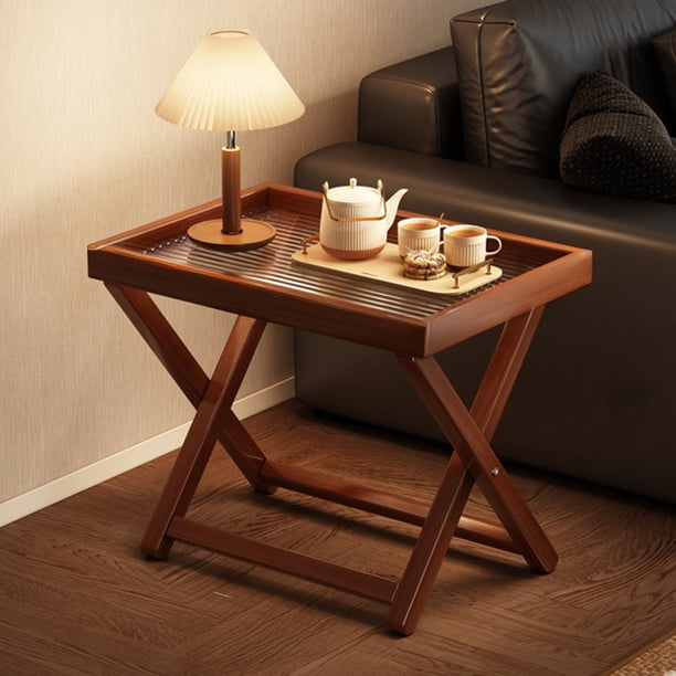 Bamboo Bedside Table With Folding Legs Breakfast Tray Food And