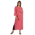 thumbnail image 1 of Moomaya Solid Rayon Kurta For Women bell Sleeve Drawstring Neck Long Ethnic Kurti, 1 of 7