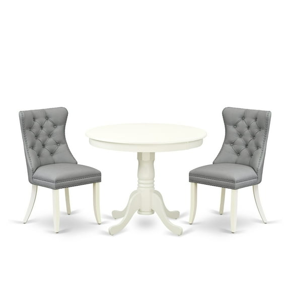 East West Furniture 3 Piece Dining Set Consists of a Round Kitchen Table with Pedestal