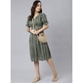 thumbnail image 5 of Janasya Women's Olive Cotton Chevron Printed A-line Western Dress, 5 of 8