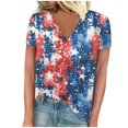 thumbnail image 2 of Fiudx Camisas de Mujer Tops con Cuello En V de Manga Corta Estampados Del Día de La Independencia para Mujer, 2 of 4