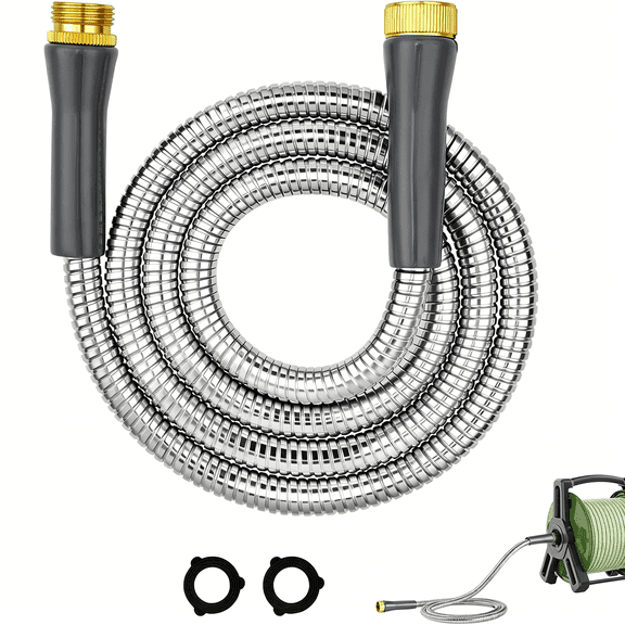 ICERUN Short Metal Water Hose 6Ft,Stainless Steel Garden Hose with Male & Female Connectors,Kink-Free Leakproof Flexible Hose Extension Adapter Water Pipe Extender for Hose Reel,Yard,Lawn,Rv