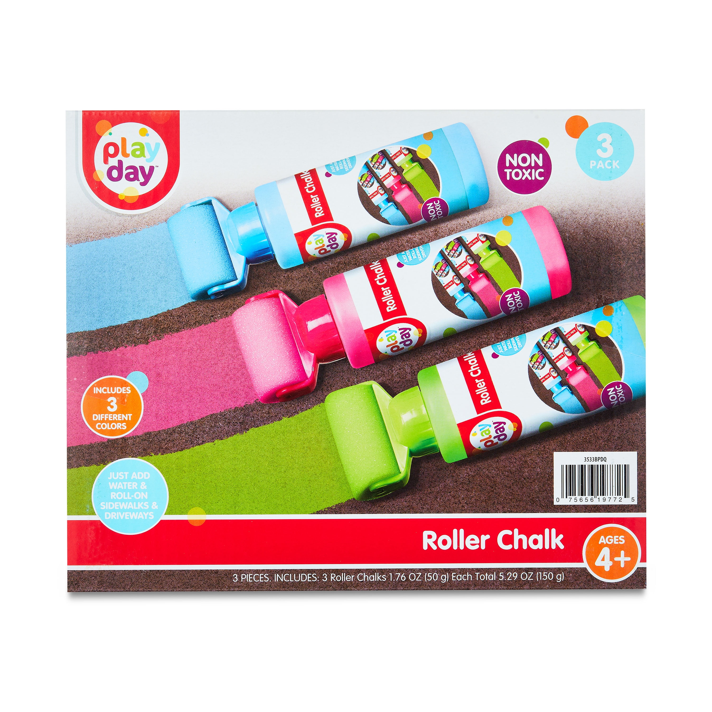 Play Day Roller Chalk, 3 Pieces, Children Ages 3+, Powder Chalk, Just Add Water
