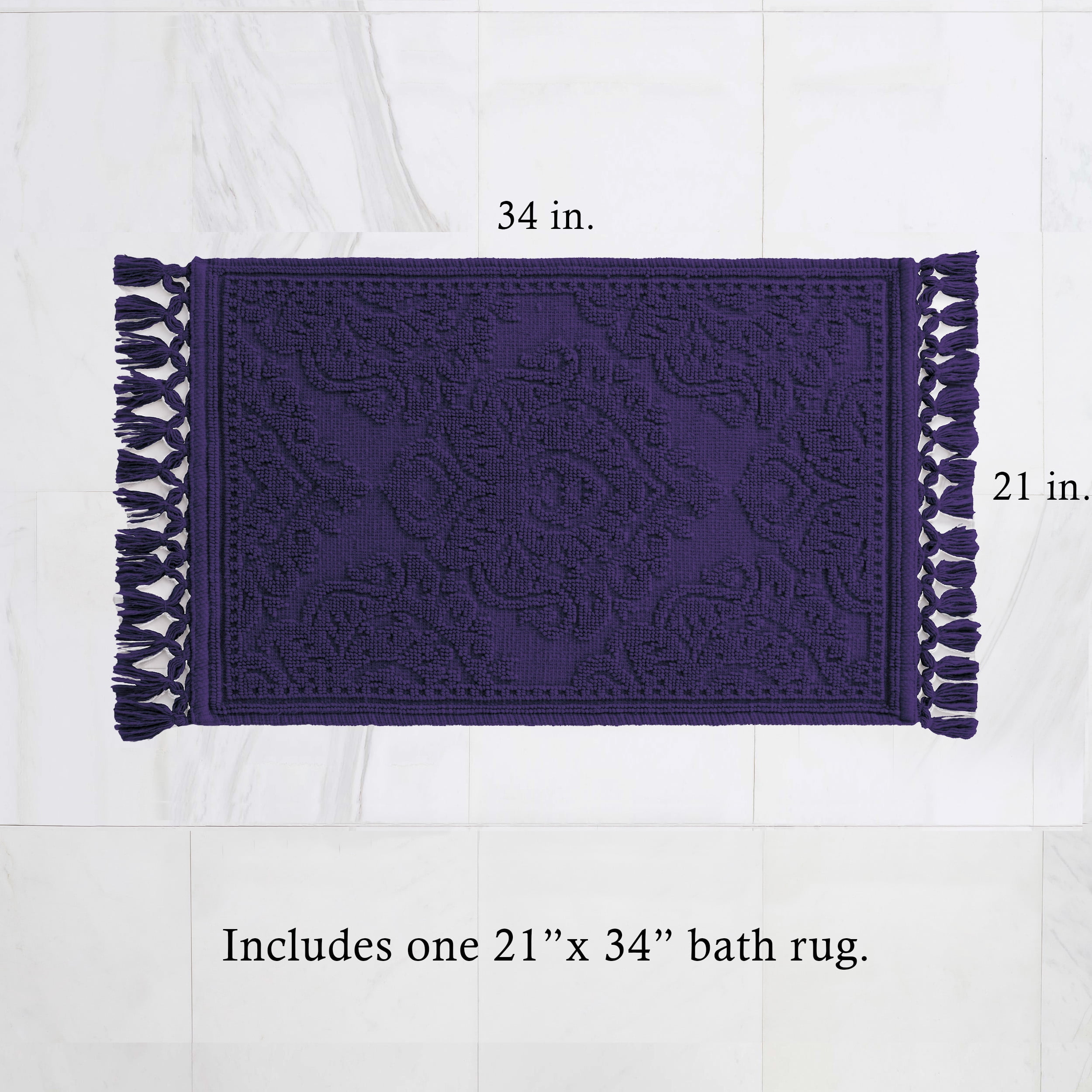 Jean Pierre Ricardo Cotton Fringe 21 x 34 in. Bath Rug, Indigo