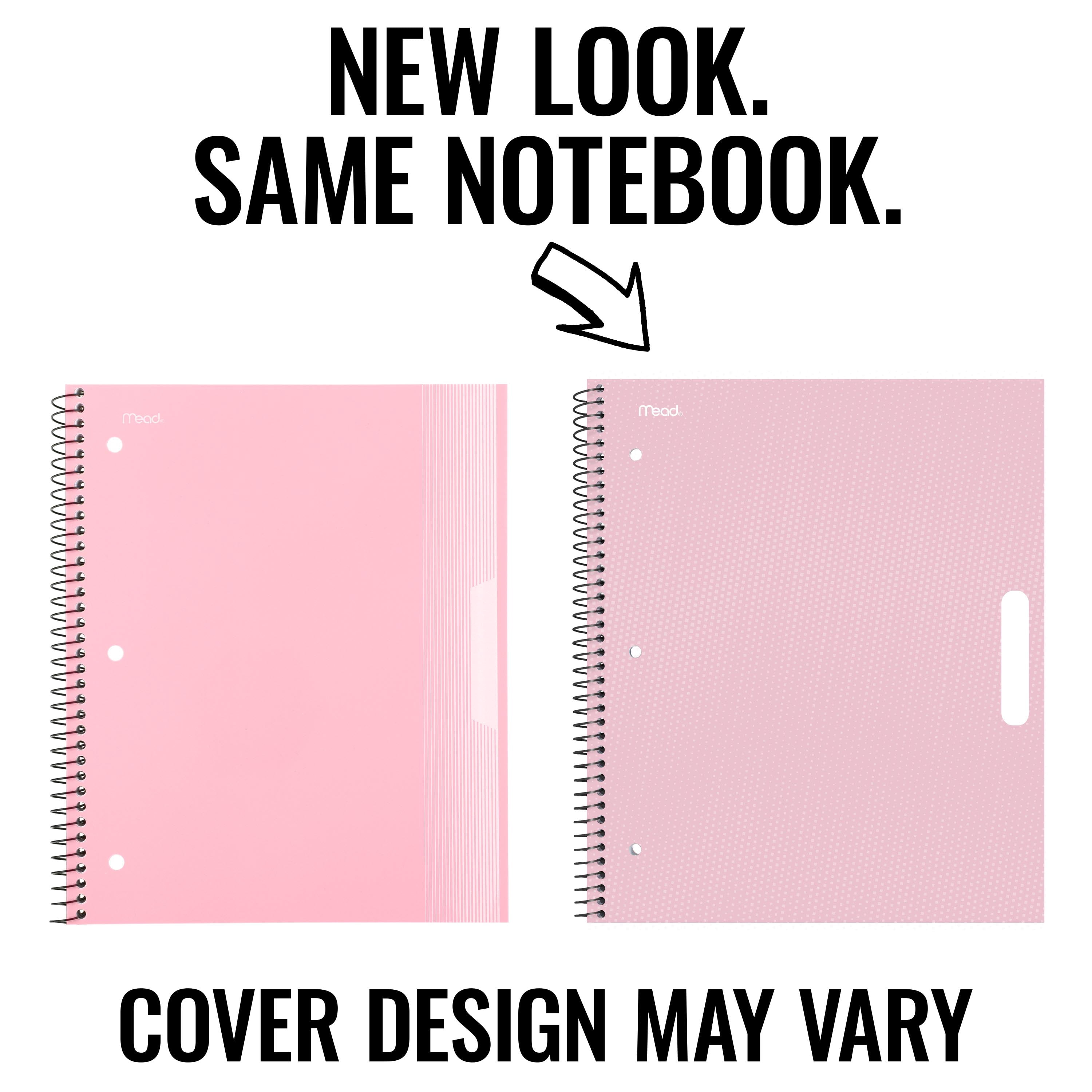 Mead 1 Subject Wide Ruled Spiral Notebook, 8 x 10.5 Inches, Pastel Pink, Poly Cover, 100 Sheets