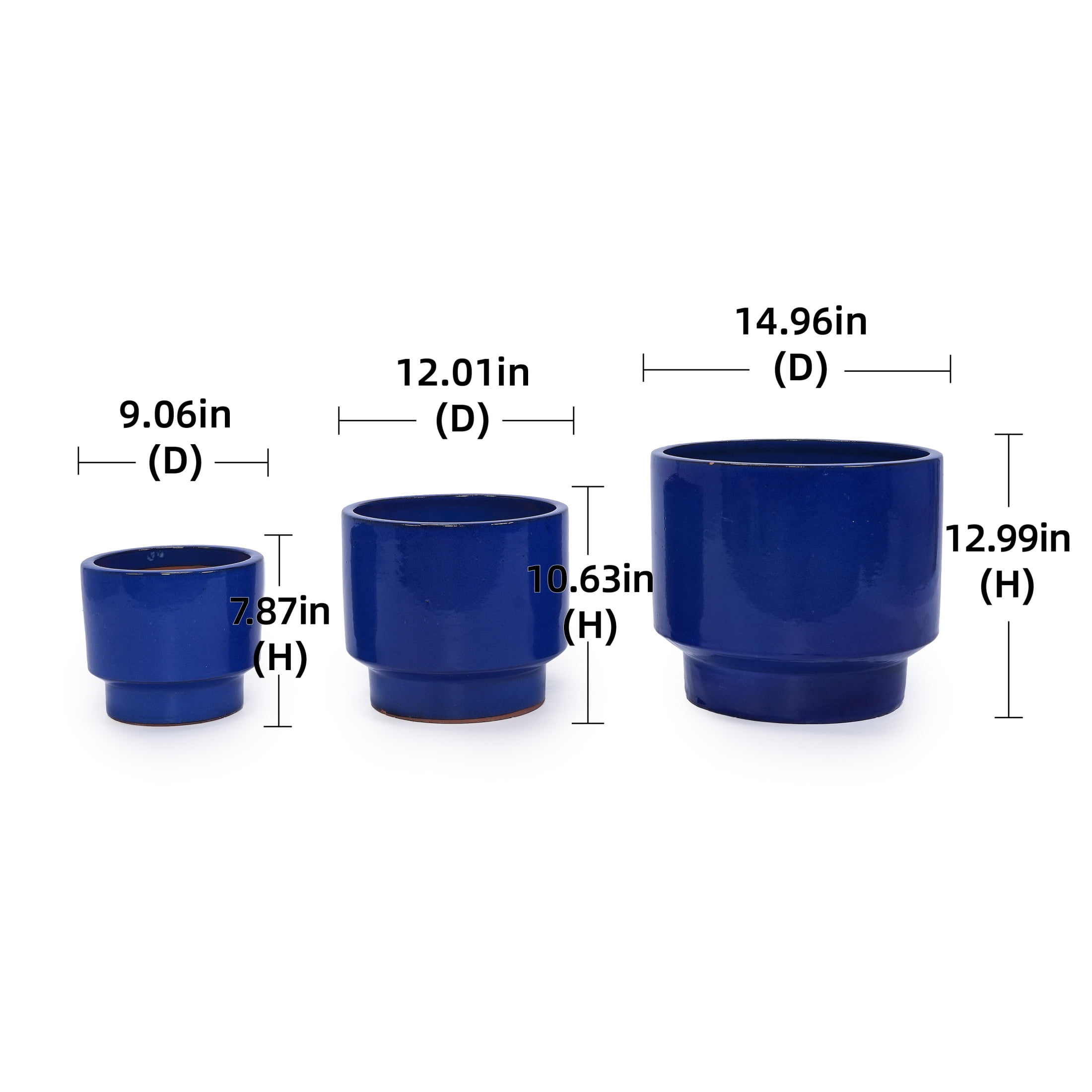 Noble House Ruth Flowerpot Set, Premium Ceramic with Glossy Finish and Drainage Hole, Set of 3, Antique Blue Green