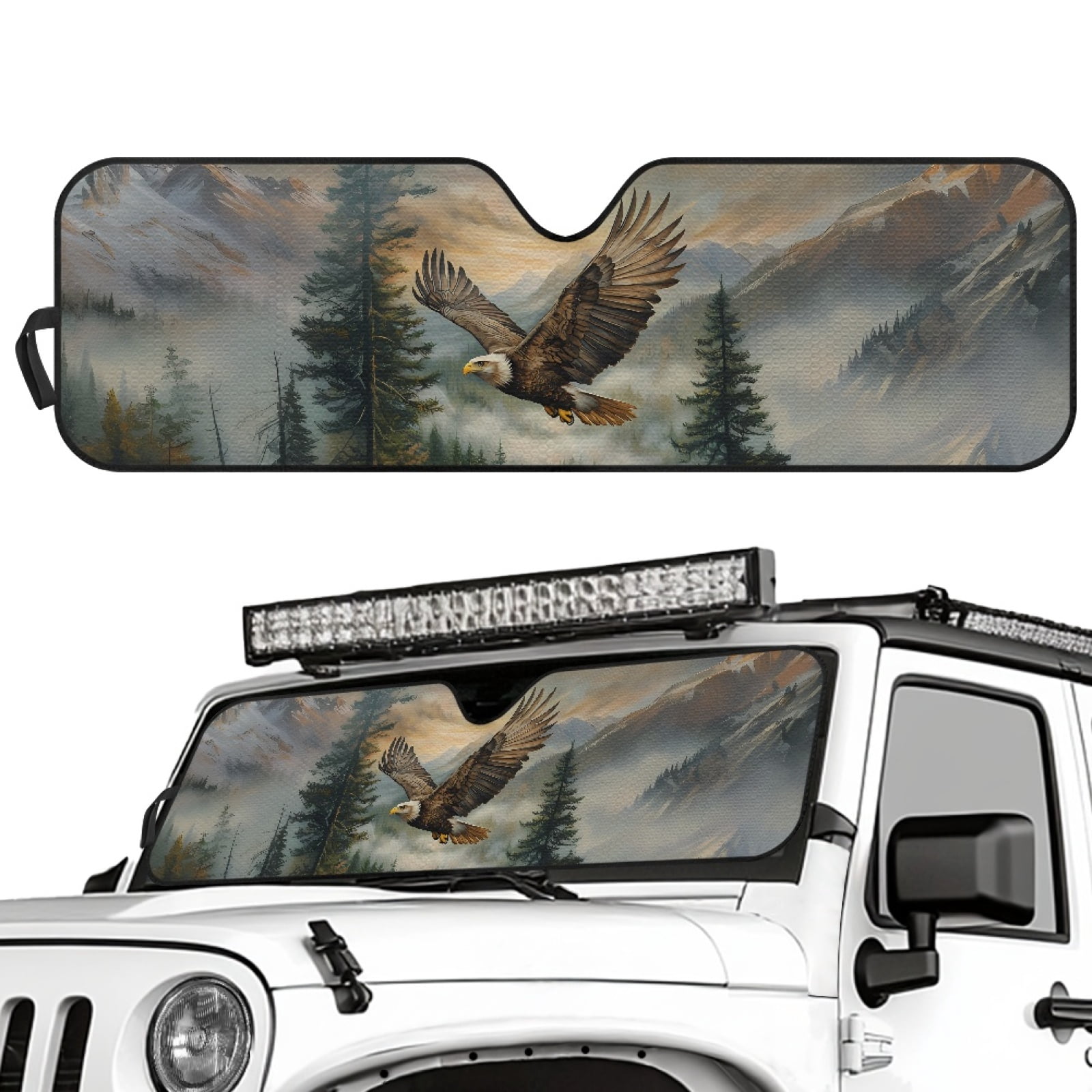 Jeiento Eagle Forest Windshield Sunshade for Wrangler TJ JK Windshield Sunshade Visor Mat for Jeep Wrangler TJ JK JKU 1996-2018 Sun Shade Screen Accessories