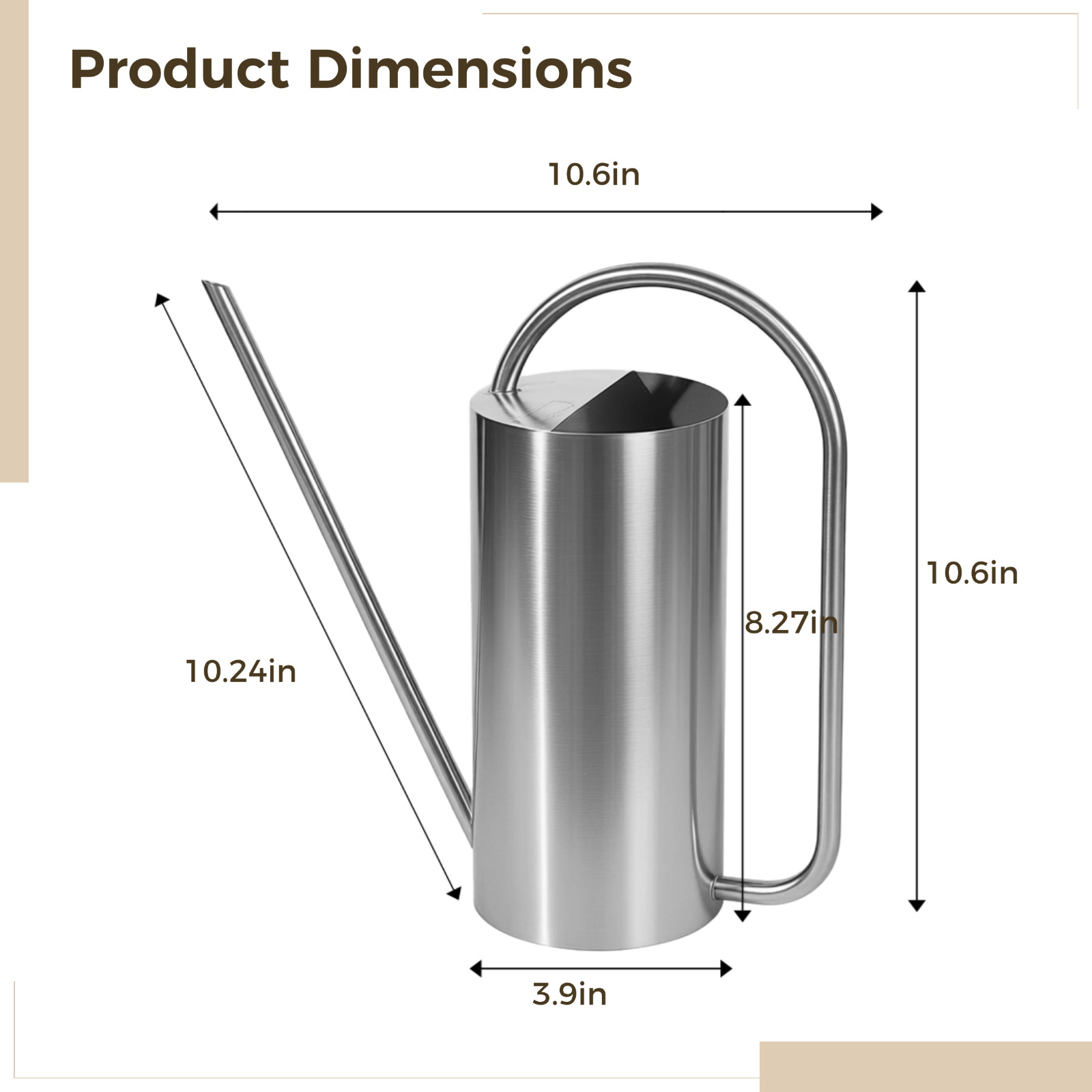 50.7 fl oz 1.5 l Stainless Steel Watering Can, Long Spout Watering Cans for Indoor Plants, Modern Garden Watering Can Pot 10.6 x 10.6 x 3.9 in / 27 x 27 x 10 cm