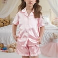 thumbnail image 4 of OGLCCG Girls Silk Satin Pajama Set 2 Piece Short Sleeve Button Down Pjs Top and Short Sets Soft Sleepwear Nightwear for Teens Girls 5-15 Years, 4 of 6