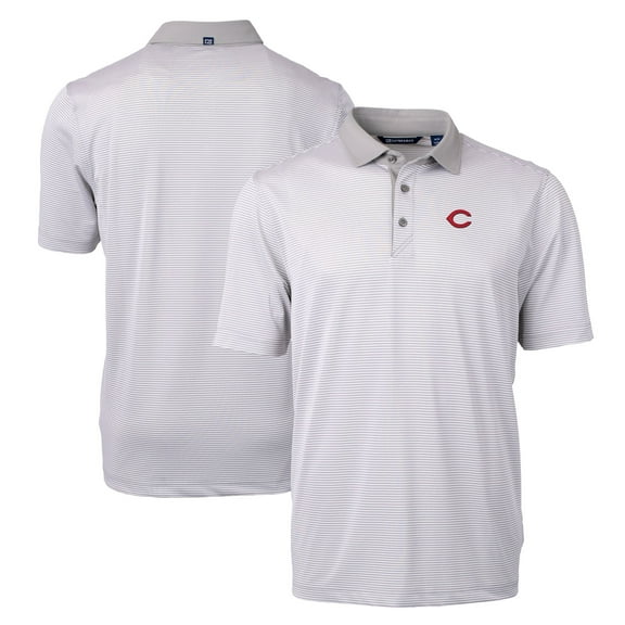 Men's Cutter & Buck Gray/White Cincinnati Reds Virtue Eco Pique Micro Stripe Recycled Polo