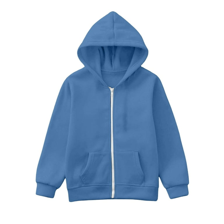 Boys Hoodies Kids Blue Full Zip Up Hoodie Long Sleeve Lightweight