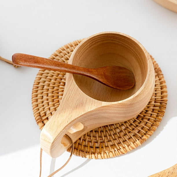 Taza de Madera para Beber, Taza de Vino de Leche de Café Hm Taza Decorativa Lnyrd, Decoración de Escritorio para Cocina Casera Amarillo Liso Soledad Tazas de café de madera