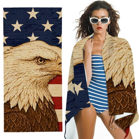 RKSupls American Eagle Wood Flag quickly absorb moisture Beach Towel
, Ultra-Soft Microfiber Machine Washable Ideal for Bathroom, beach , Soft Super Absorbent- 30x60 in