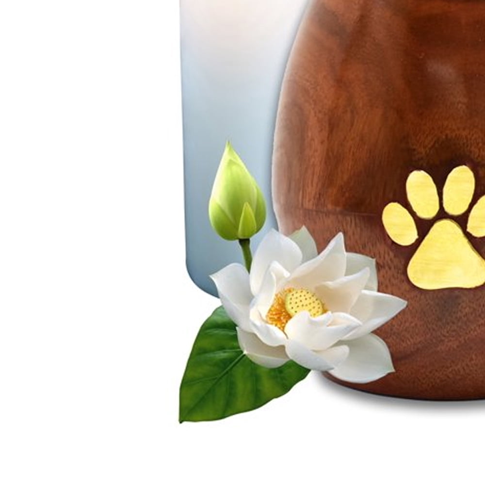 Lindia Artisans Beautiful Wooden Pet Urn Jar with Brass Paw Print (Small Size, Supports 15 lb Pet) - Rosewood Pet Cremation Urn - Perfect Memorial Pet Urns for Dog and Cat Ashes