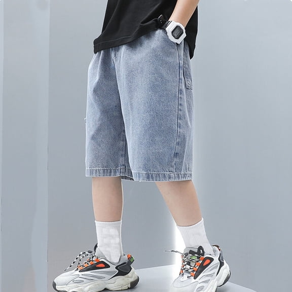 Teen Boys Jeans Shorts Elastic Waist Straight Leg Jorts with Pockets Jean Shorts Teen 13-14 Years