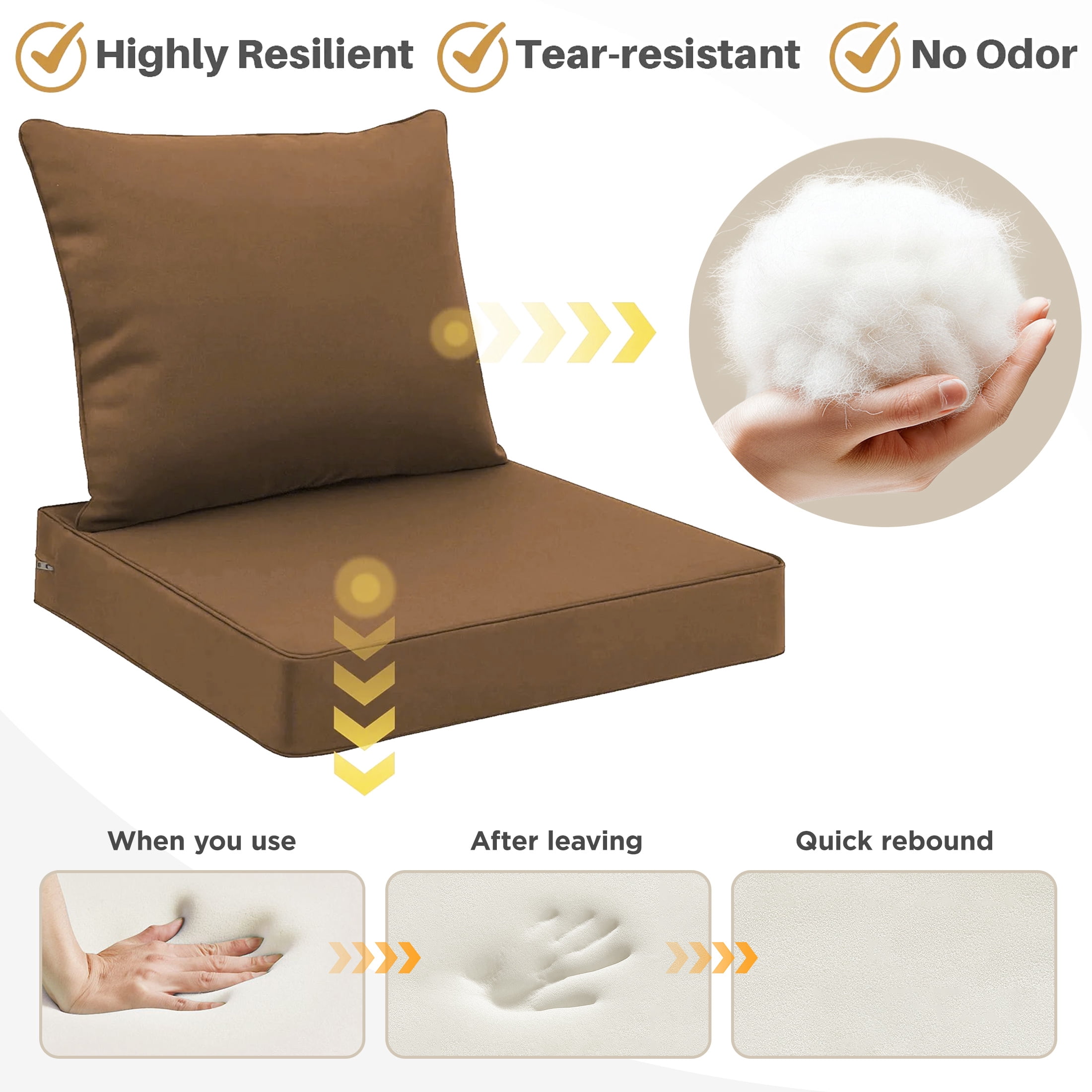 LCGOD Outdoor Chair Cushions Waterproof & Fade-Resistant, Deep Seat Cushion Set, 22x22 Inch, Coffee