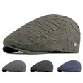 thumbnail image 1 of Spring Men Newsboy Hat Solid Color No Brim Snap Button Adjustable Windproof Sun Protection British Flat Hat Fashion Accessories, 1 of 8