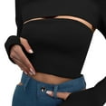 thumbnail image 4 of Moda damas sexy delgada manga larga cuello redondo sólido mujer blusa hueca Pompotops  gfhjh1245, 4 of 9
