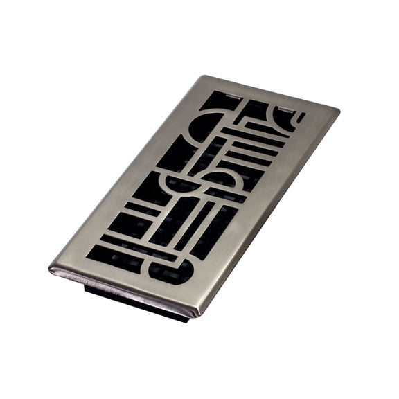 Decor Grates 4x10 Art Deco Floor Register Vent Cover, Adjustable Airflow Control, Brushed Nickel (ADH410-NKL)